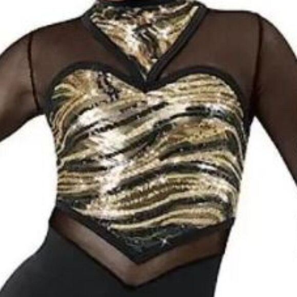 Dance Costume, Jazz, Tap Acro Large Child, Black and Gold - Picture 1 of 11